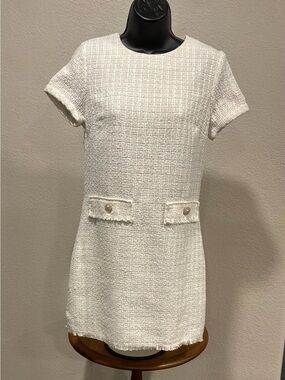 BeBop Cream Tweed Short-Sleeve Shift Dress